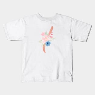 Letter I Rose Gold and Watercolor Blush Pink and Navy Kids T-Shirt